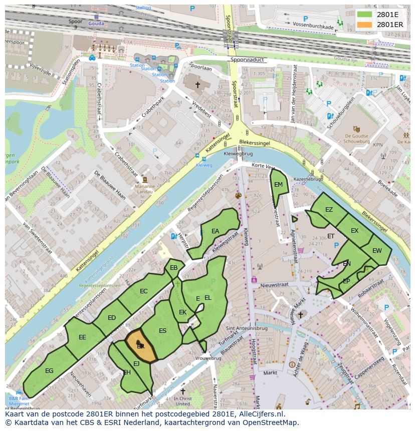 Afbeelding van het postcodegebied 2801 ER op de kaart.