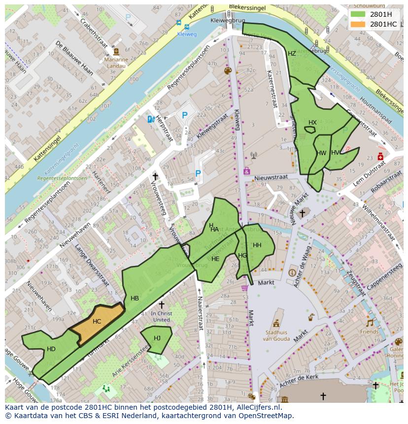 Afbeelding van het postcodegebied 2801 HC op de kaart.