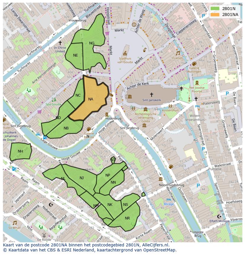 Afbeelding van het postcodegebied 2801 NA op de kaart.