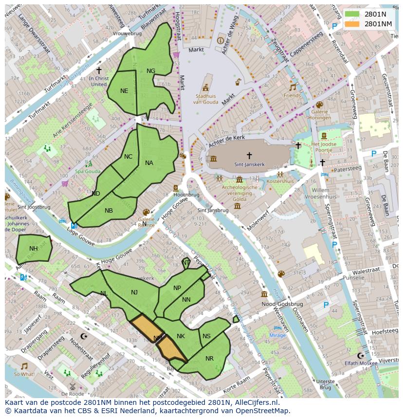 Afbeelding van het postcodegebied 2801 NM op de kaart.