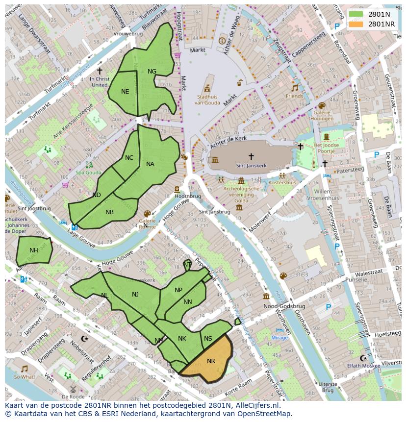 Afbeelding van het postcodegebied 2801 NR op de kaart.