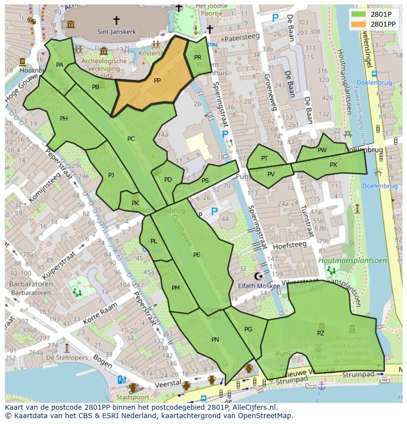 Afbeelding van het postcodegebied 2801 PP op de kaart.