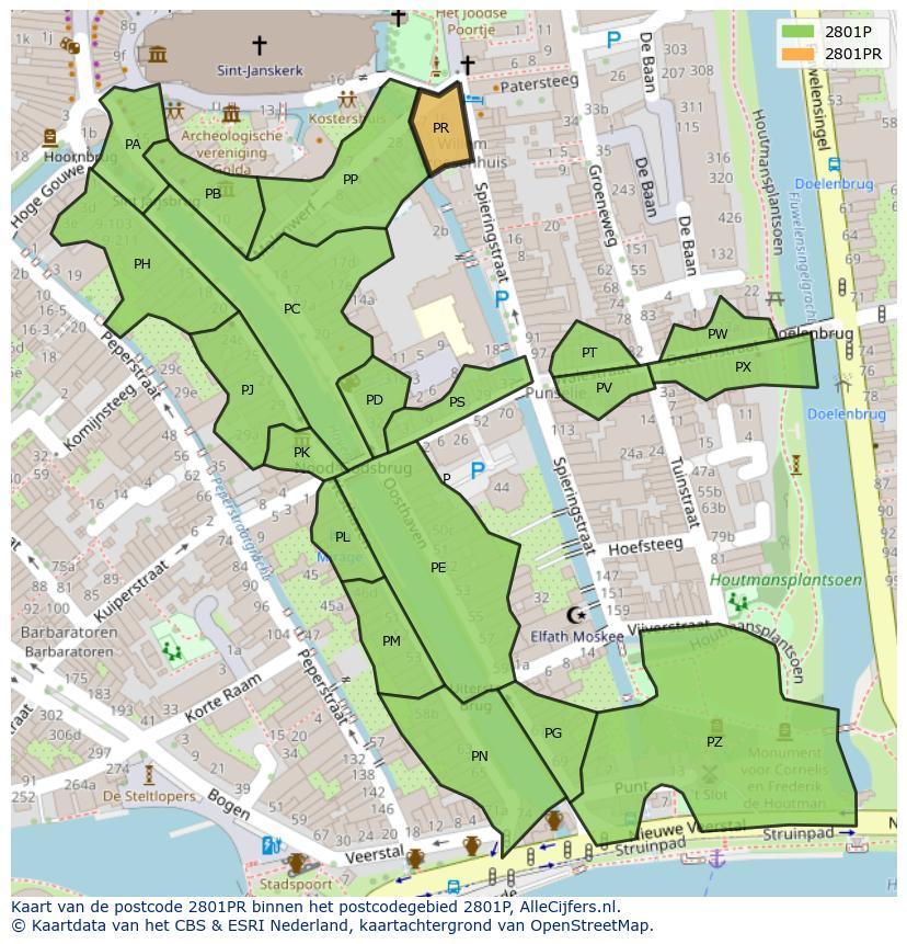 Afbeelding van het postcodegebied 2801 PR op de kaart.