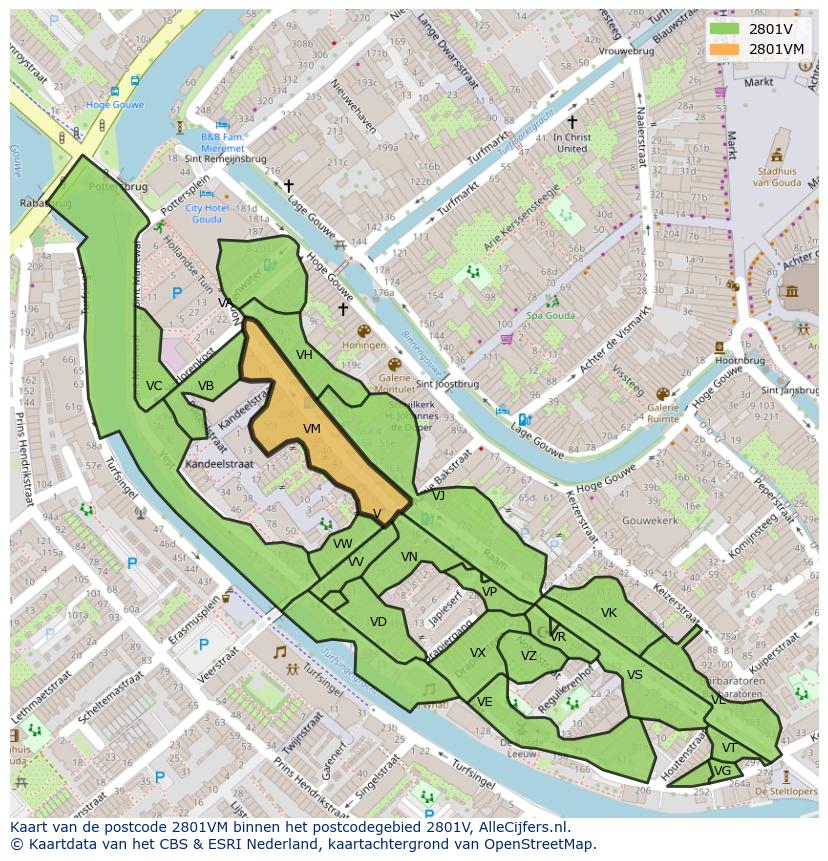 Afbeelding van het postcodegebied 2801 VM op de kaart.