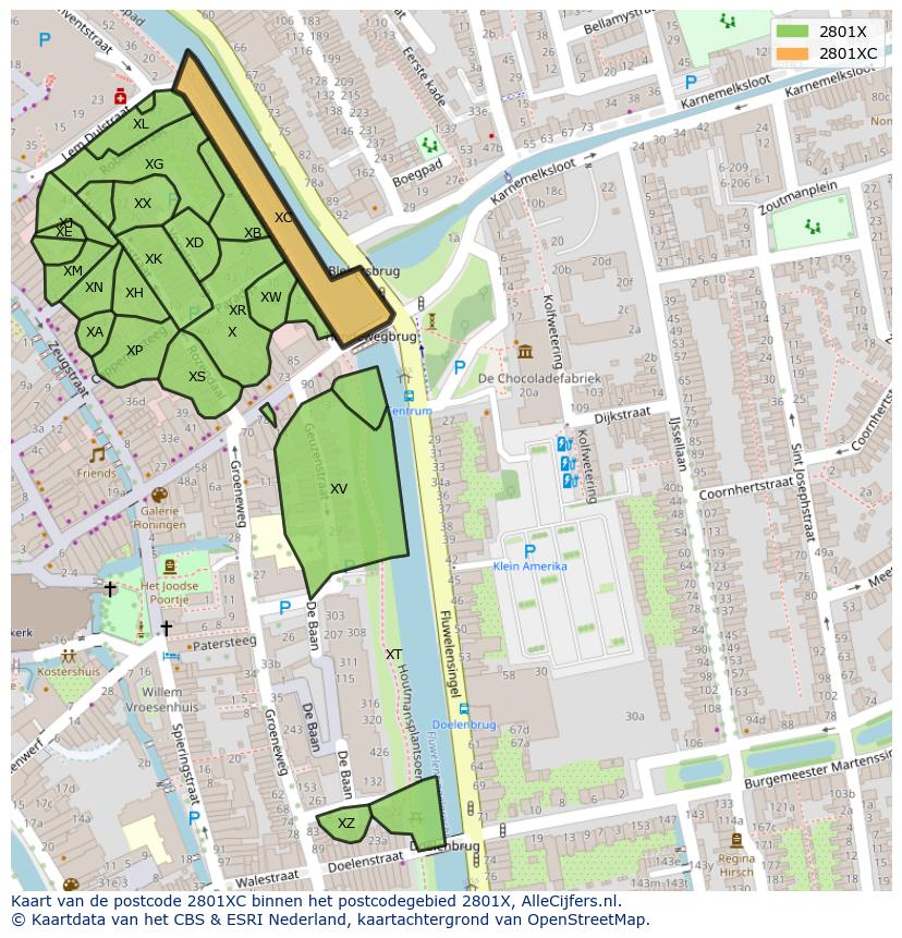 Afbeelding van het postcodegebied 2801 XC op de kaart.