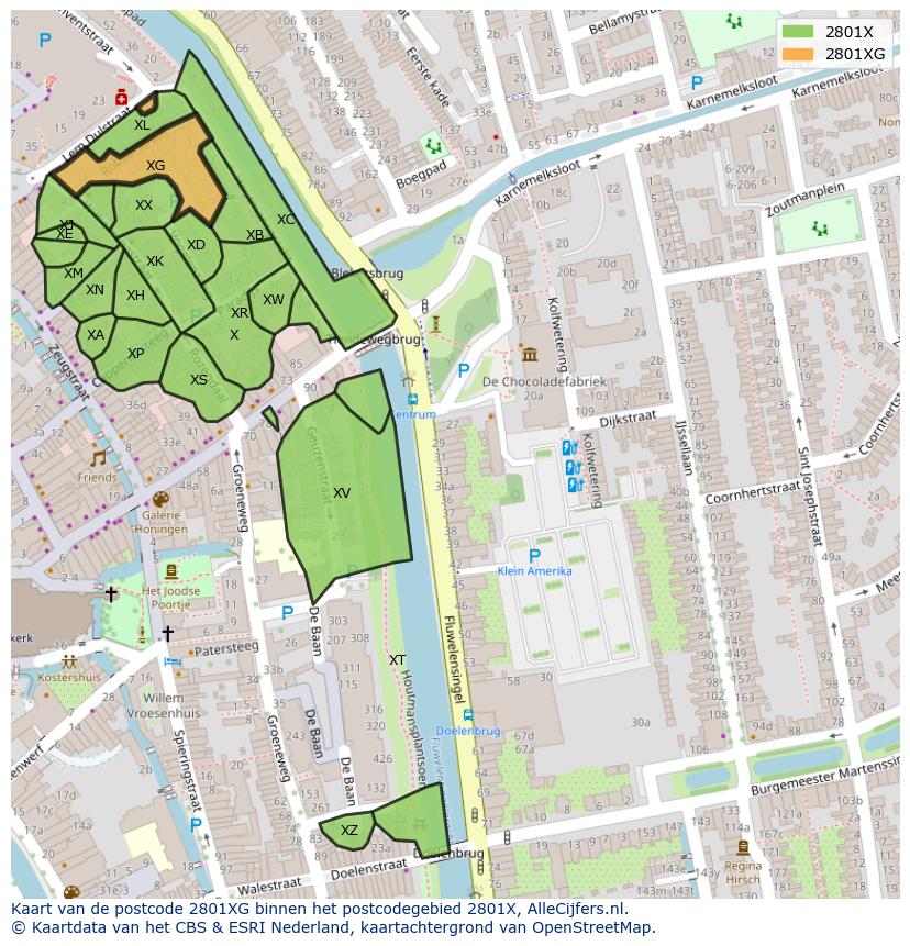 Afbeelding van het postcodegebied 2801 XG op de kaart.