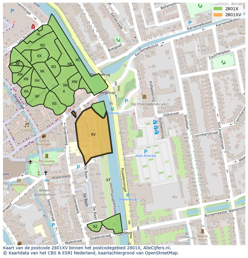 Afbeelding van het postcodegebied 2801 XV op de kaart.
