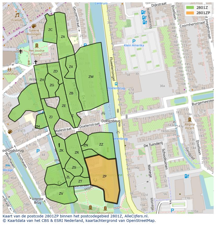Afbeelding van het postcodegebied 2801 ZP op de kaart.