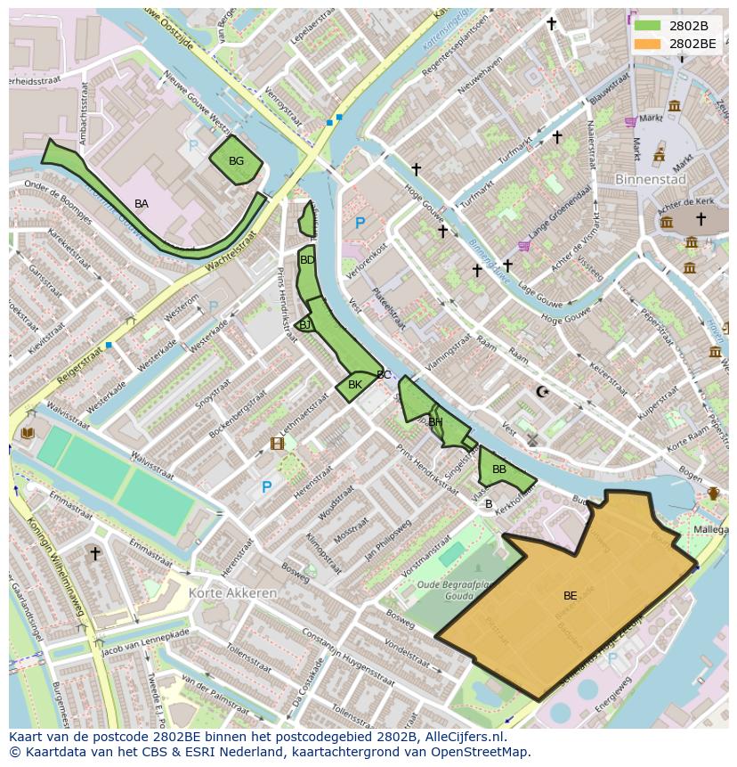 Afbeelding van het postcodegebied 2802 BE op de kaart.