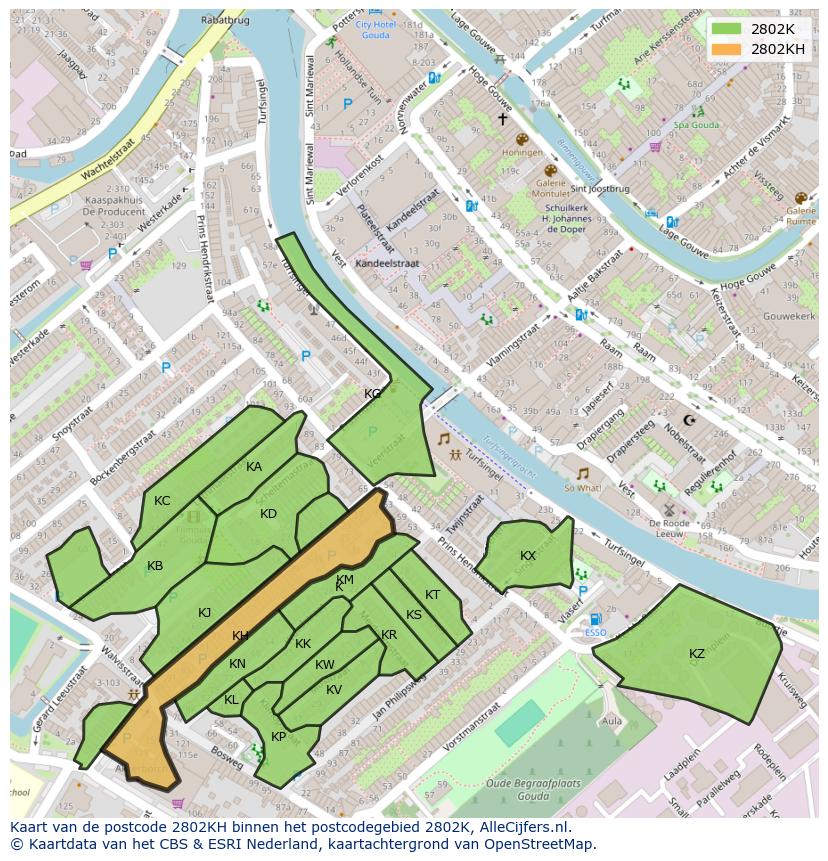 Afbeelding van het postcodegebied 2802 KH op de kaart.