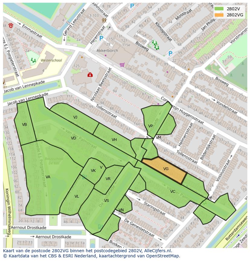 Afbeelding van het postcodegebied 2802 VG op de kaart.