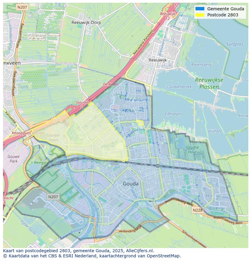 Afbeelding van het postcodegebied 2803 op de kaart.