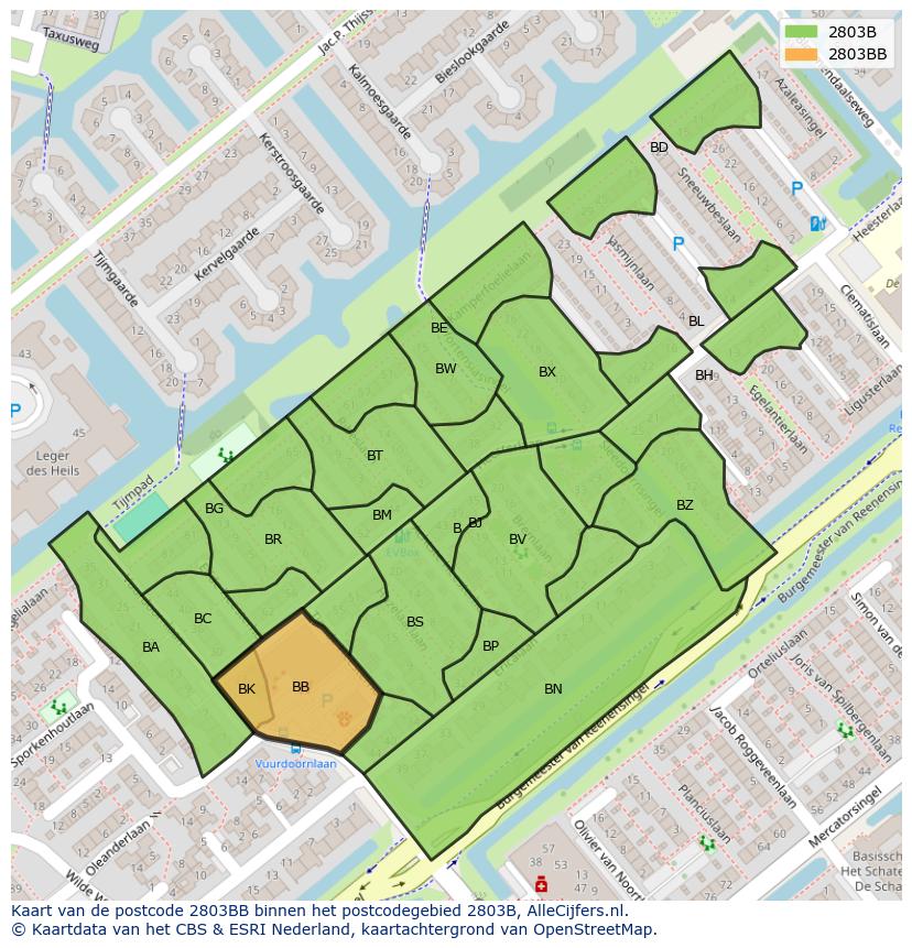 Afbeelding van het postcodegebied 2803 BB op de kaart.
