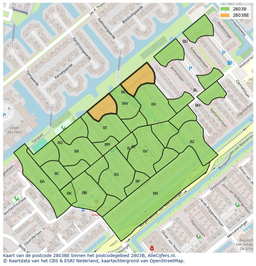 Afbeelding van het postcodegebied 2803 BE op de kaart.