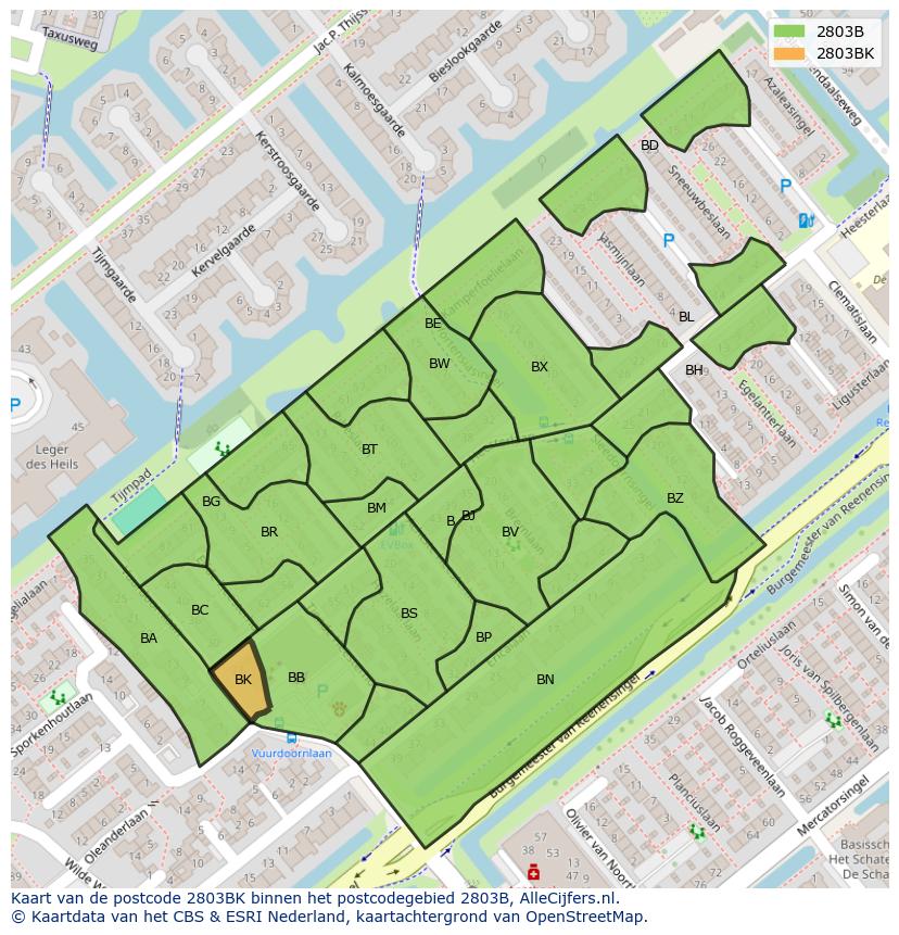 Afbeelding van het postcodegebied 2803 BK op de kaart.