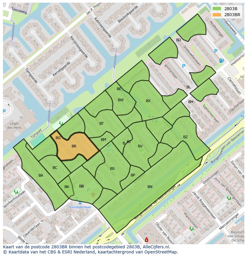 Afbeelding van het postcodegebied 2803 BR op de kaart.