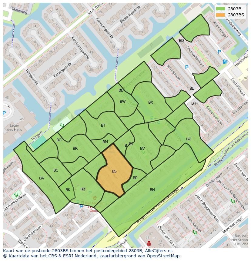 Afbeelding van het postcodegebied 2803 BS op de kaart.
