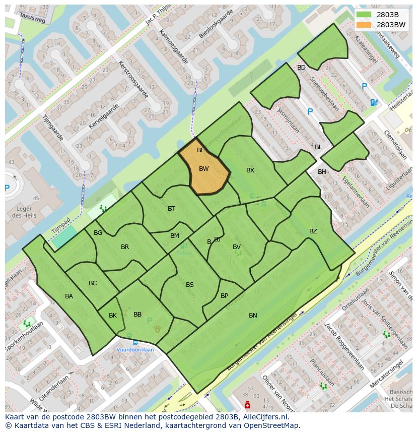 Afbeelding van het postcodegebied 2803 BW op de kaart.