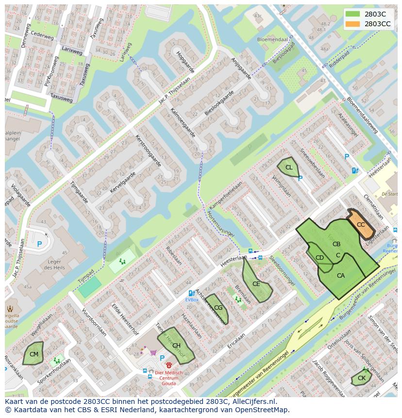 Afbeelding van het postcodegebied 2803 CC op de kaart.