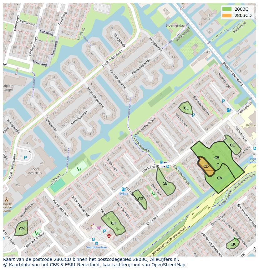 Afbeelding van het postcodegebied 2803 CD op de kaart.