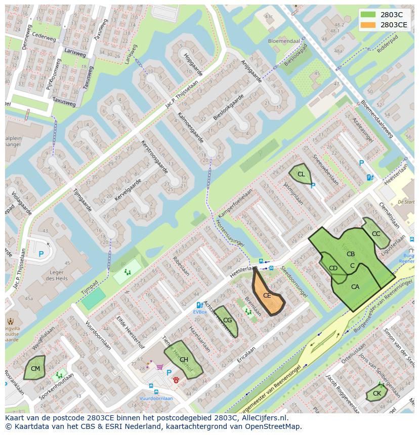 Afbeelding van het postcodegebied 2803 CE op de kaart.