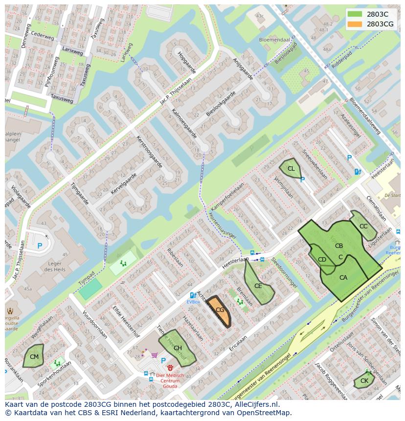Afbeelding van het postcodegebied 2803 CG op de kaart.