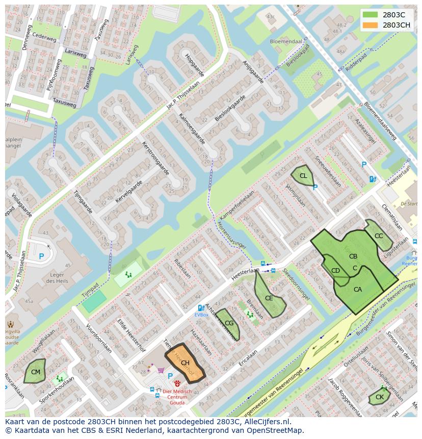 Afbeelding van het postcodegebied 2803 CH op de kaart.