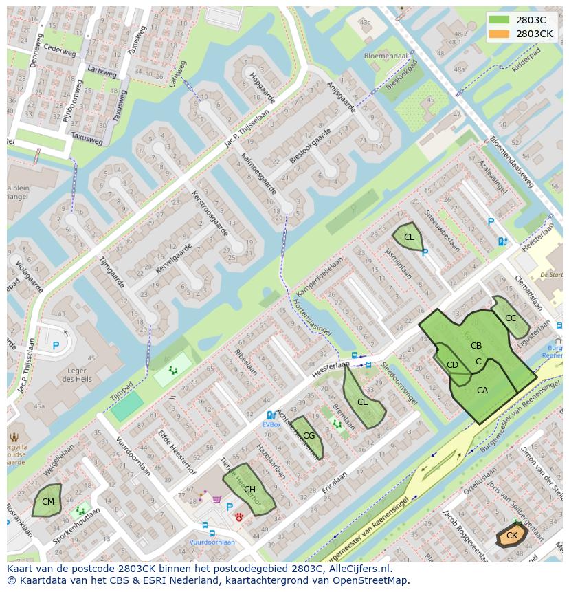 Afbeelding van het postcodegebied 2803 CK op de kaart.