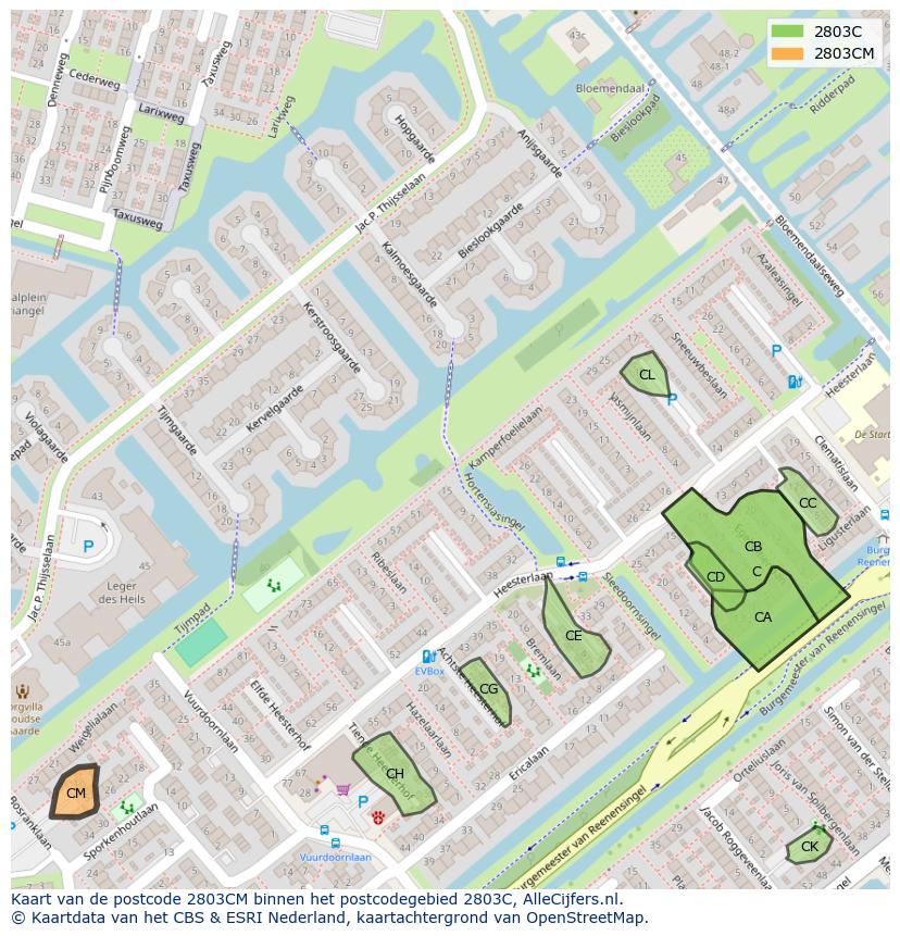Afbeelding van het postcodegebied 2803 CM op de kaart.