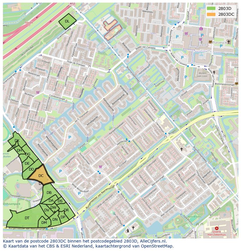 Afbeelding van het postcodegebied 2803 DC op de kaart.