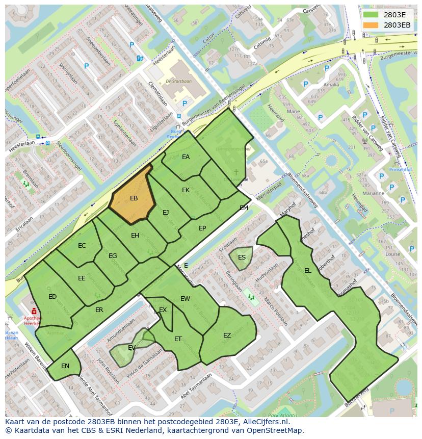 Afbeelding van het postcodegebied 2803 EB op de kaart.