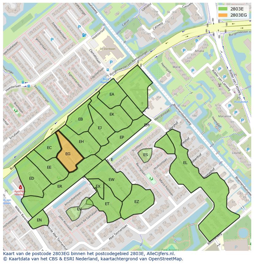 Afbeelding van het postcodegebied 2803 EG op de kaart.