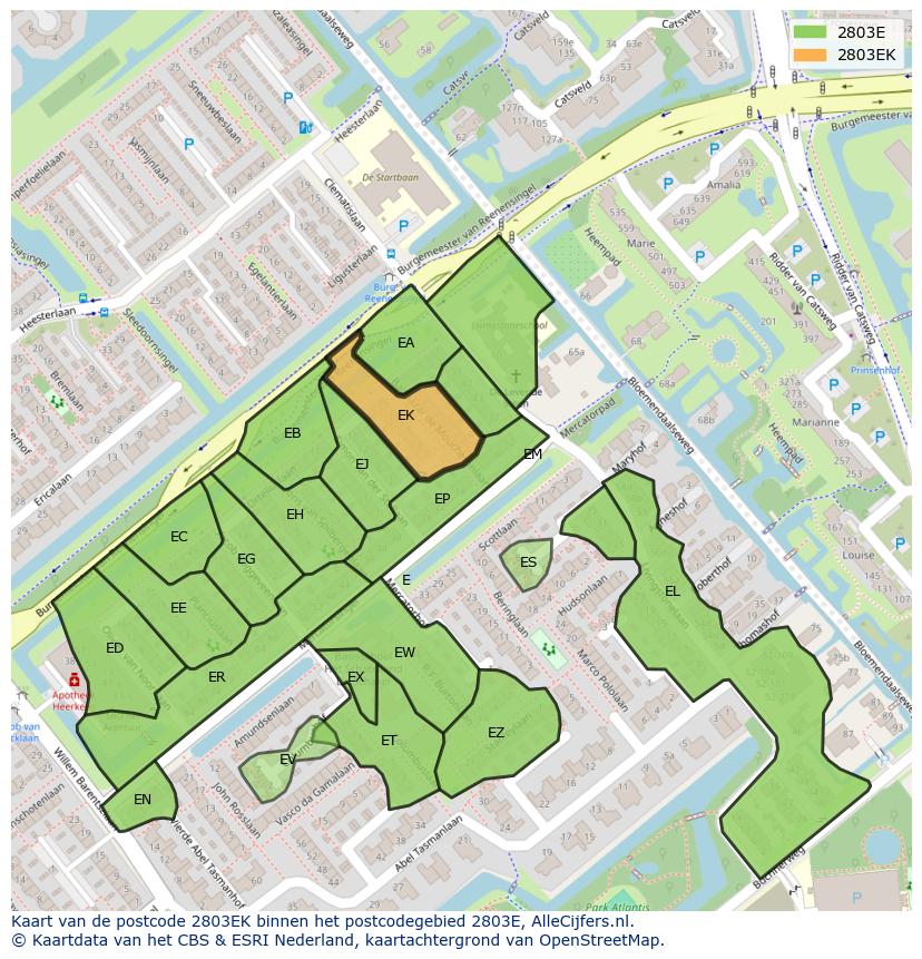 Afbeelding van het postcodegebied 2803 EK op de kaart.