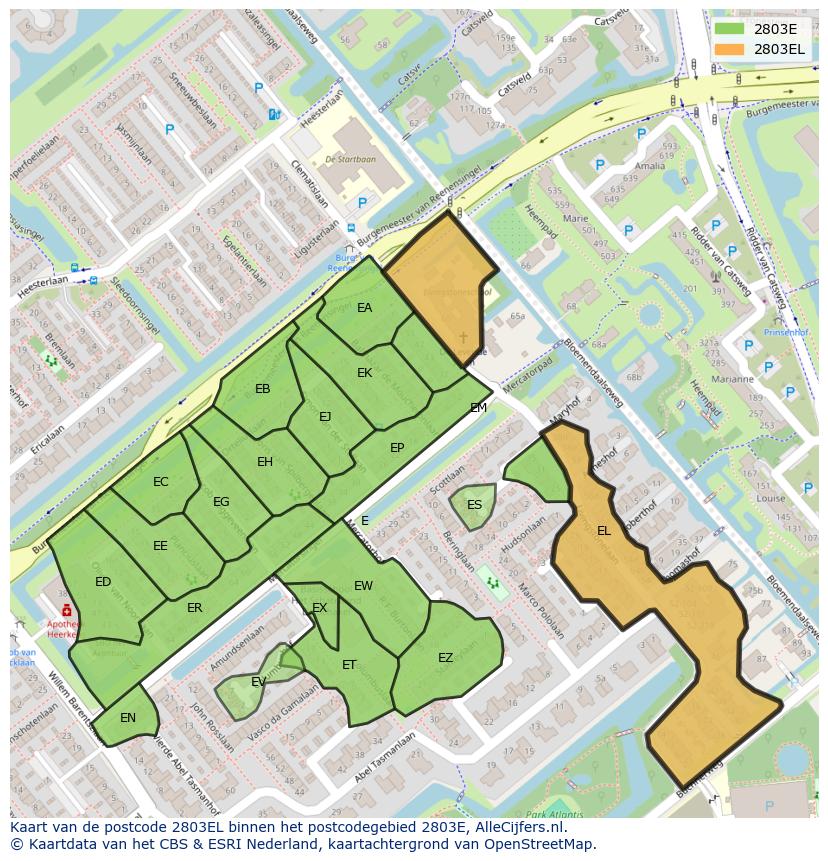 Afbeelding van het postcodegebied 2803 EL op de kaart.