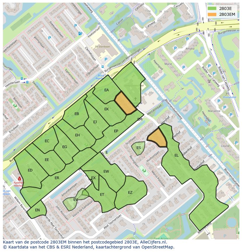 Afbeelding van het postcodegebied 2803 EM op de kaart.