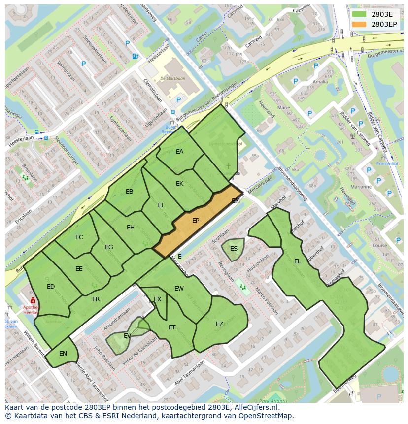 Afbeelding van het postcodegebied 2803 EP op de kaart.