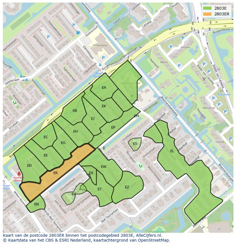 Afbeelding van het postcodegebied 2803 ER op de kaart.