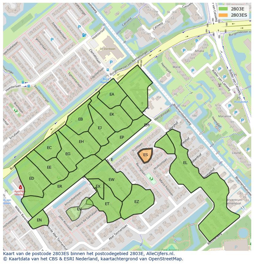 Afbeelding van het postcodegebied 2803 ES op de kaart.