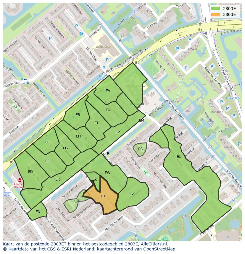 Afbeelding van het postcodegebied 2803 ET op de kaart.