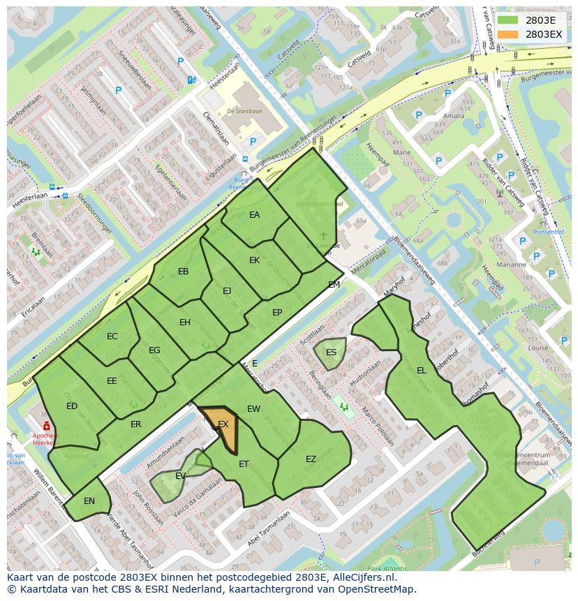 Afbeelding van het postcodegebied 2803 EX op de kaart.