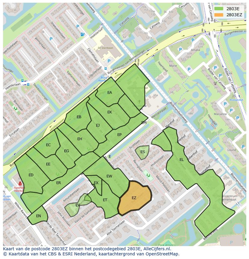 Afbeelding van het postcodegebied 2803 EZ op de kaart.