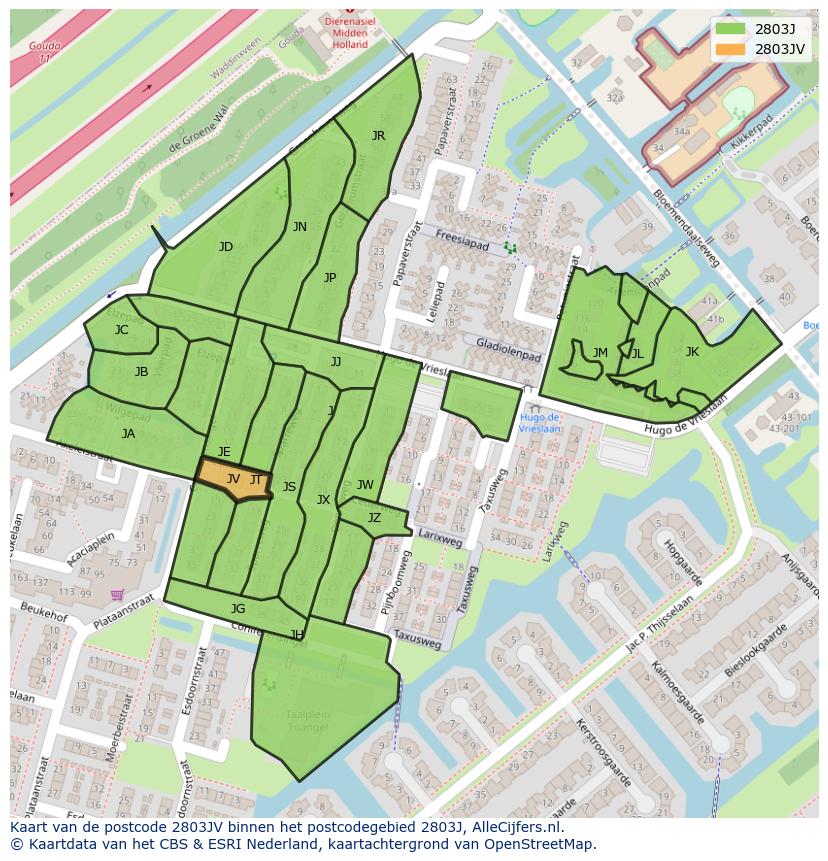 Afbeelding van het postcodegebied 2803 JV op de kaart.