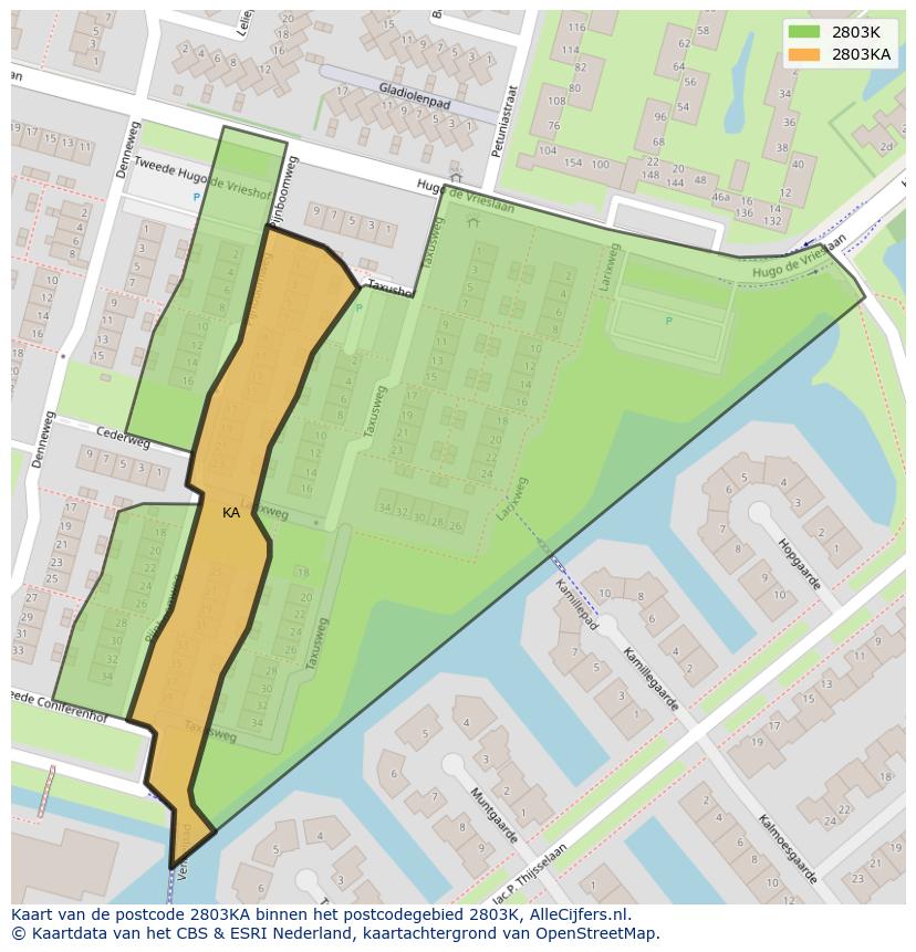 Afbeelding van het postcodegebied 2803 KA op de kaart.