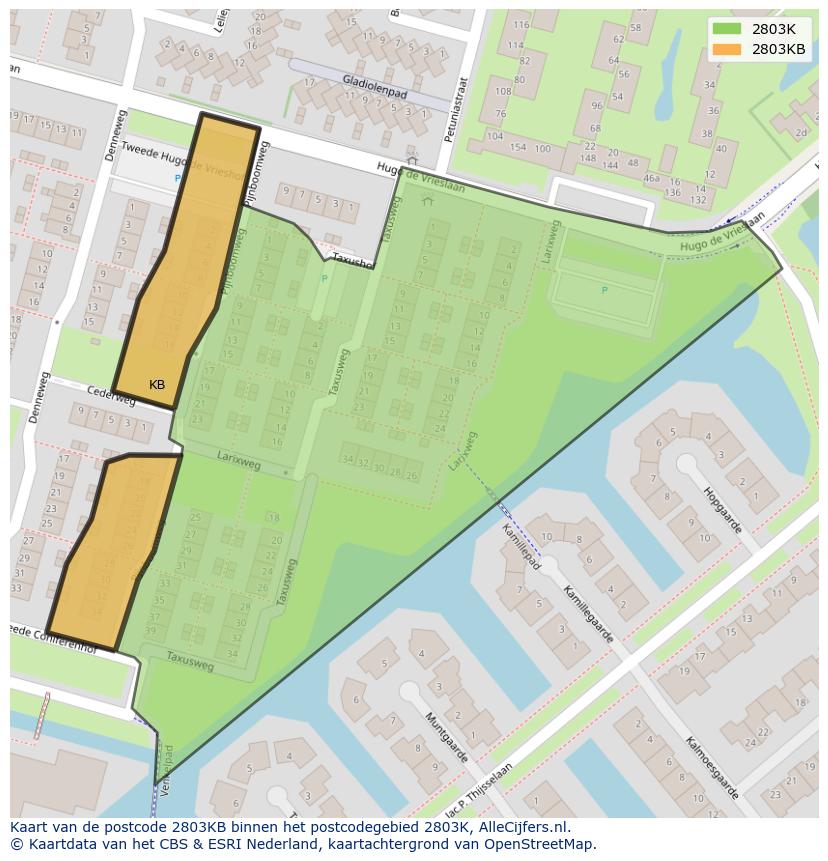 Afbeelding van het postcodegebied 2803 KB op de kaart.