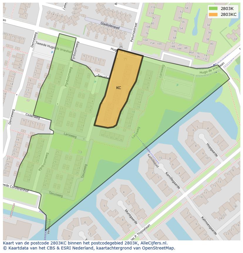 Afbeelding van het postcodegebied 2803 KC op de kaart.