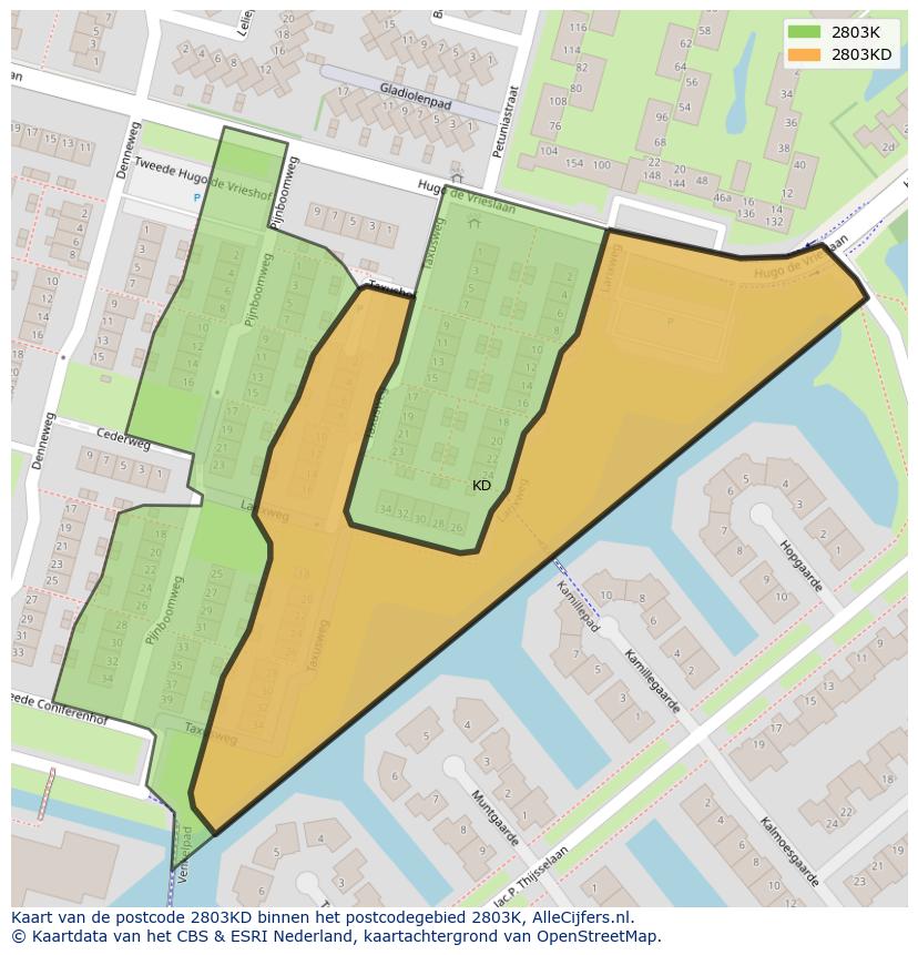 Afbeelding van het postcodegebied 2803 KD op de kaart.