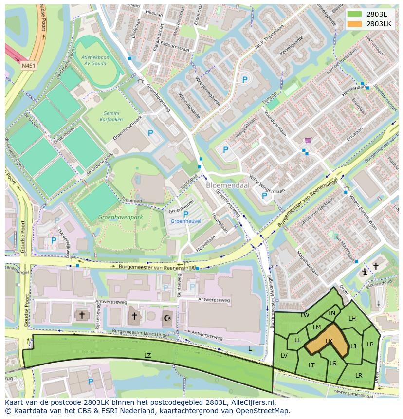 Afbeelding van het postcodegebied 2803 LK op de kaart.