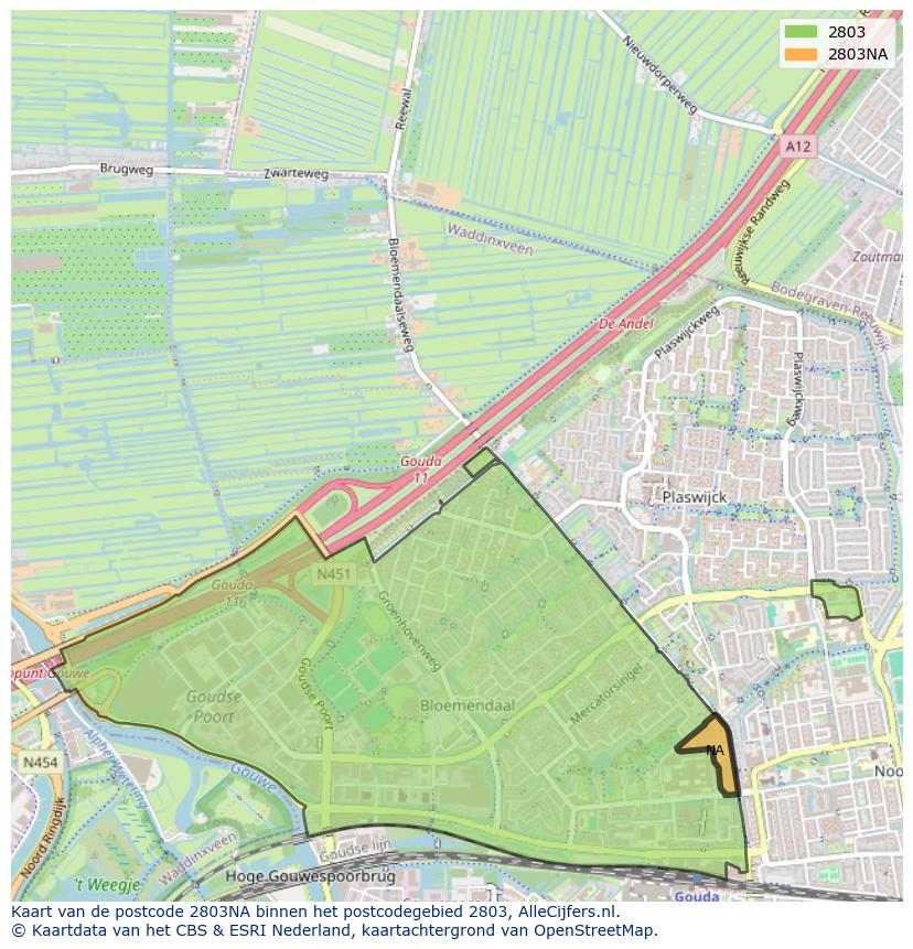 Afbeelding van het postcodegebied 2803 NA op de kaart.