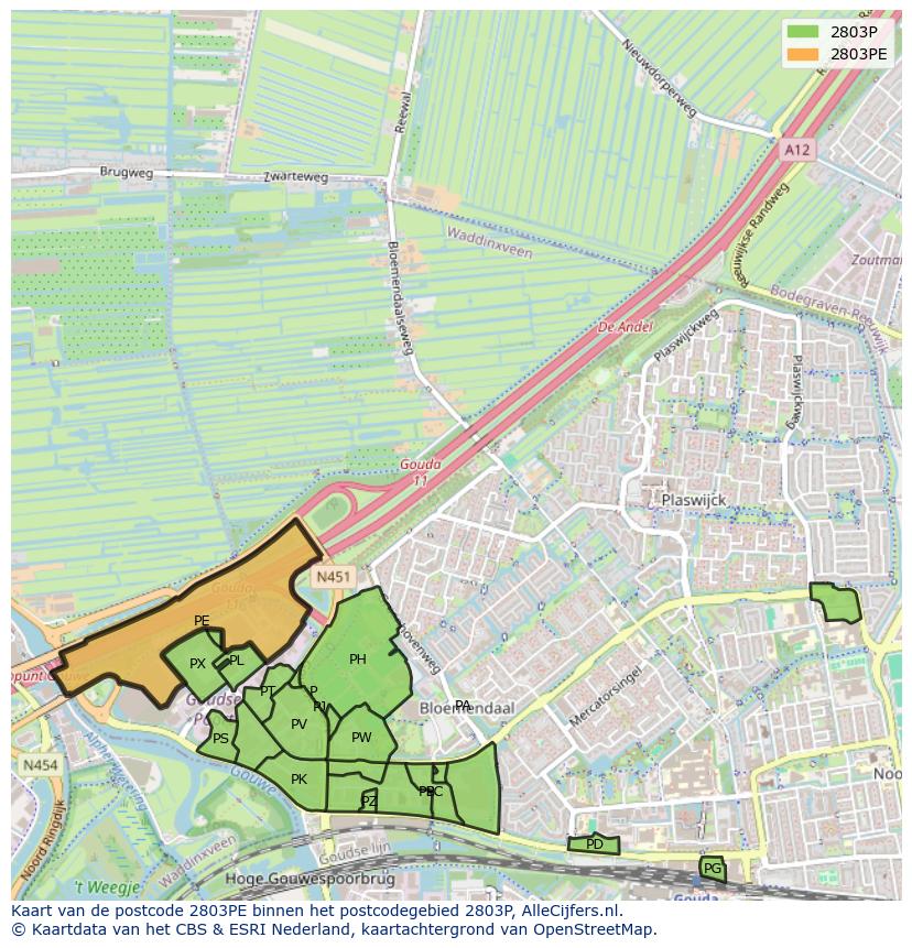 Afbeelding van het postcodegebied 2803 PE op de kaart.