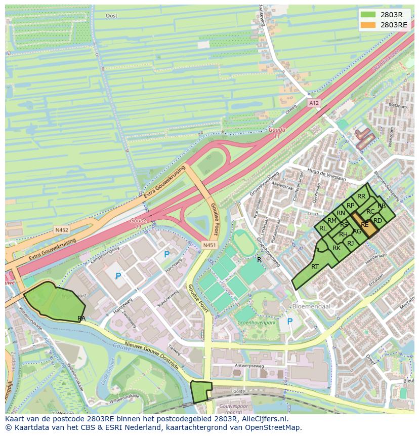 Afbeelding van het postcodegebied 2803 RE op de kaart.